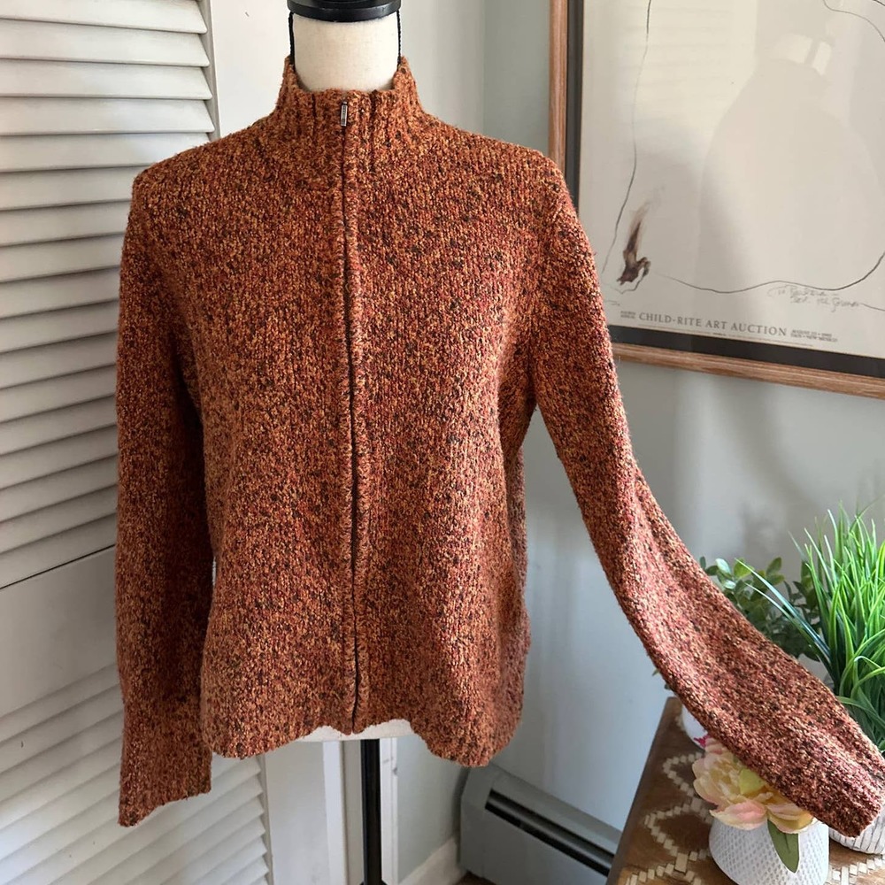 JONES NEW YORK Womens Burnt Orange Full Zip Mock Neck Long Sleeve Sweater | L